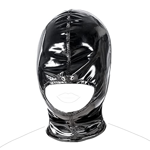 Black Mouth Open Restraint Head Hood Bondage Mask Breathable Headgear with Zipper for Cosplay Costume SM Adult Sex Toys Men Romi (L) - Large