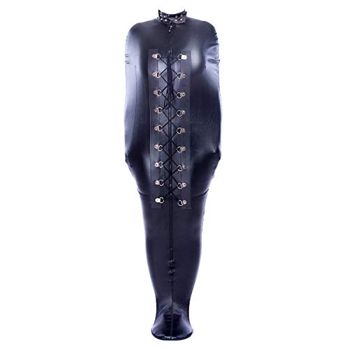 Leather Sports Armor Fully Coated Bag with Sleeping Bag Arm Sleeves,Fully Enclosed Mummy,Skinny Leather Mermaid for Men/Women - Large - Black