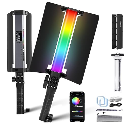 NEEWER RGB1 LED Videoleuchte Lichtstab mit Metall Barndoor, Touch Leiste/APP Steuerung, magnetisches Leuchtstab RGB Videolicht, 3200K-5600K CRI98+ dimmbare Handlichtstab mit 6400mAh Akku, 17 Szenen - RGB1 mit Scheibentür