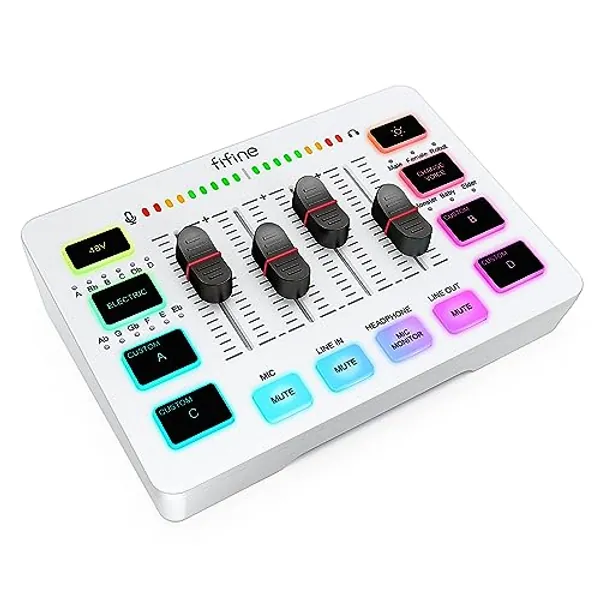 FIFINE Audio Mixer, Gaming Streaming PC Mixer with Slider Fader, XLR Microphone Interface, Monitoring, for Video/Game Voice/Podcast Recording-AmpliGame SC3W