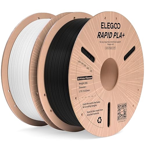 ELEGOO Rapid PLA Plus Filament 1.75mm Black & White 2KG, PLA+ 3D Printer Filament for 30-600 mm/s High Speed Printing, Dimensional Accuracy +/- 0.02 mm, 2 Pack 1kg Spool(2.2lbs) - 2*1kg Black & White