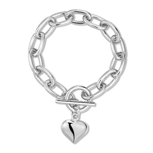 Alana Puffy Heart Charm Bracelet - 9" SILVER