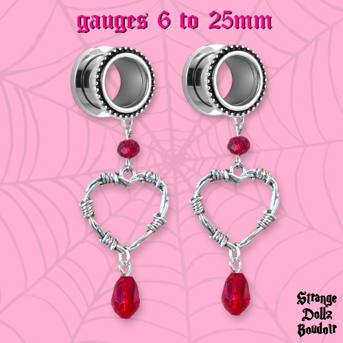Love Forever earrings, stretched ears, Strange Dollz Boudoir - 12mm