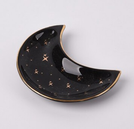 Moon-shaped Ceramic Jewelry Organizer - Black