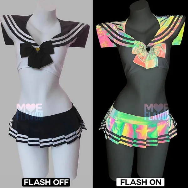 Kawaii Reflective Rainbow Sailor Set - White / 3XL/4XL