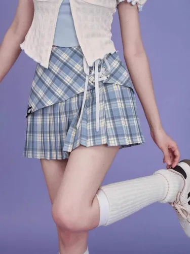 Angel Blue Plaid Miniskirt - M