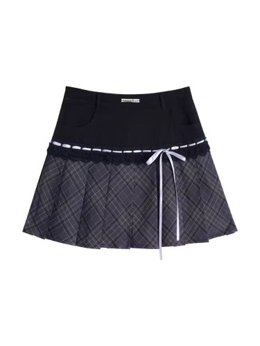 Check Ribbon Pleated Skirt【s0000006501】 | gray【presale】 / M