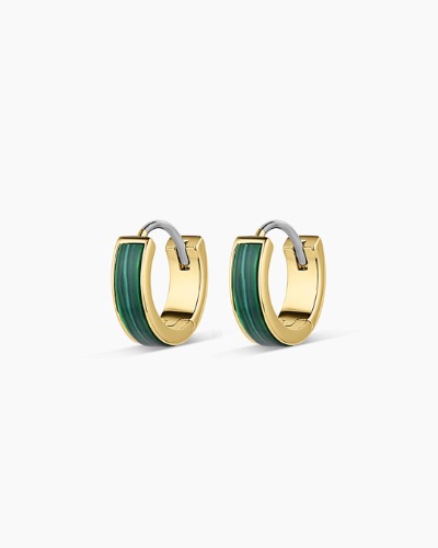 Rose Marble Huggies | 18k Gold Plated / Malachite Marble