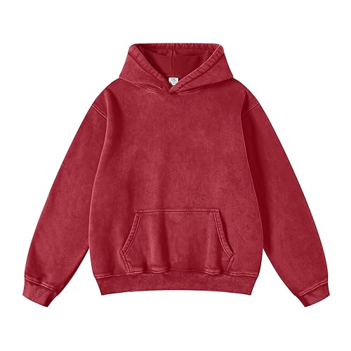 Hatant Oversized Hoodie Sweatshirts for Men Couples Heavyweight Hoodies Pullover Vintage Acid Wash Sweaters Hoodie Fall 2024 - Red - Large