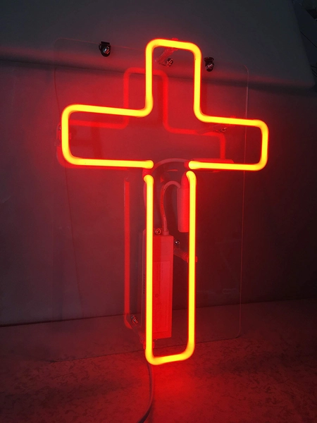 Neon Signs Red Cross Neon Light Real Glass Tube Home Room Wall Decor Art Visual
