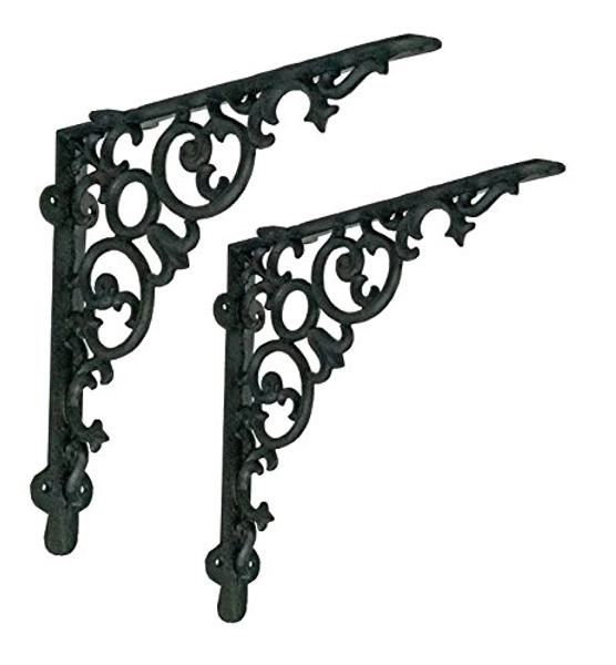 NACH Victorian Scroll Shelf Brackets, Decorative Black Shelf Bracket, Cast Iron Brackets for Shelving, Large, Set of Two, JS-90-418