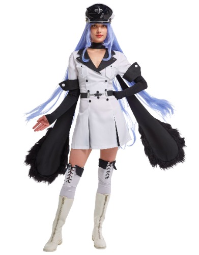 Miccostumes Womens Anime Uniform Dress Cosplay Costume with Neck Accessory Belt Hat Stockings - Medium White
