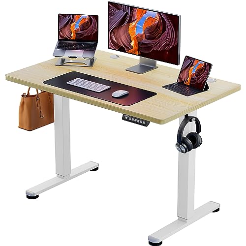 ErGear Höhenverstellbares Elektrisches Stehpult, 102 x 61 cm Sitz-Stehpult, Kleiner Speicher-Computer-Heimbüro-Schreibtisch (Vintage Brown) / (Natural) - 40*24 Inch - Natur