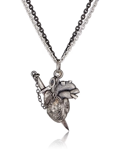 Fuck Off Dagger In Heart - Anatomical Heart Necklace In Sterling Silver