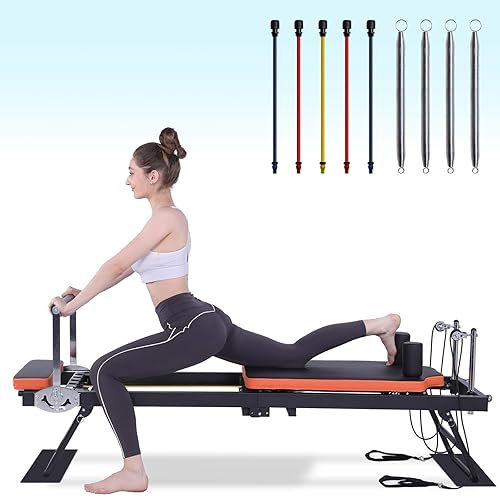 Pilates Reformer, Foldable Pilates Machine & Equipment for Home Use and Gym Workout, Suitable for Advanced and Beginners Users, Up to 250 lbs Weight Capacity
