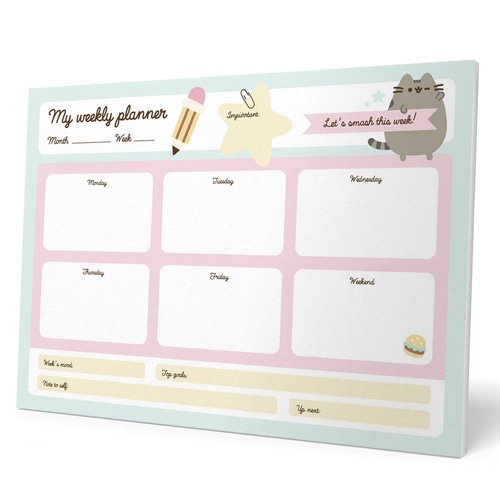 Pusheen Desk Pad A4 with Daily, Weekly and Monthly Calendar, Desktop Planner, Desktop Note Pad, 54 Undated Tear Off Sheets, 8.3 x 11.7 inches, To Do List - Kawaii Stationery - Pusheen Rose