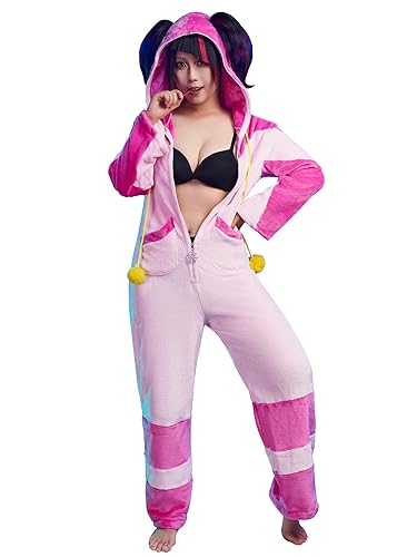 Micotaku Street Fighter 6 Officially Licensed Juri Cosplay Costume Jumpsuit Costume Onesie Pajamas Homewear - Pink - Small