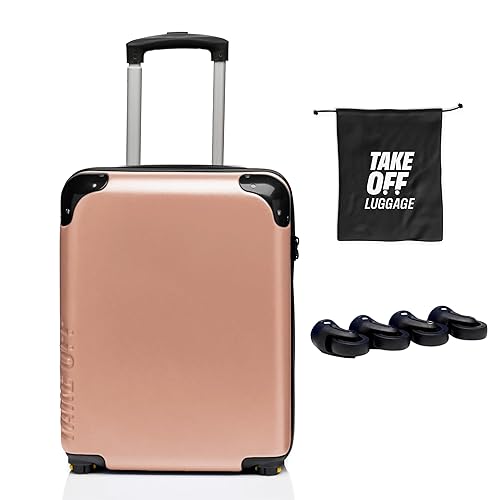Take OFF Luggage 18 Inch Personal Item Removable Wheels Suitcase 2.0 Converts from Carry-On into Under the Seat Luggage and fits Sizers 18x14x8 Inches - 18 inch - 2.0 - Rose Gold
