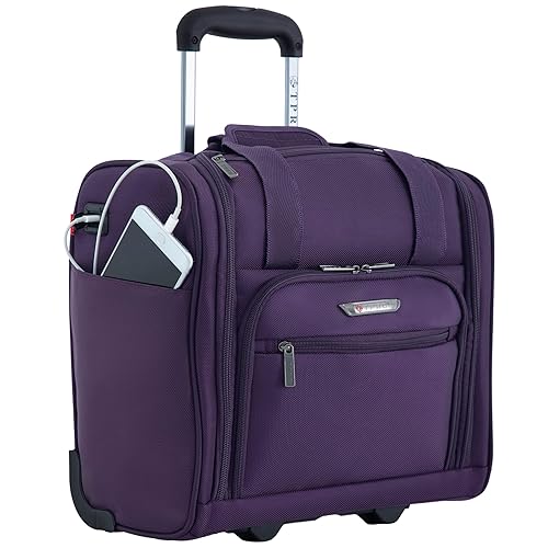 TPRC 15-Inch Smart Under Seat Carry-On Luggage with USB Charging Port, Purple, Underseater - Underseater 15-Inch Black