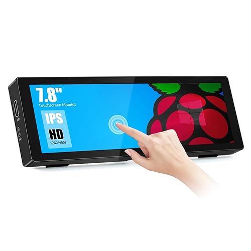 Touchscreen Mini Monitor 7.8 Inch HD 1280x400P Mini Screen for AIDA64 PC CPU RAM Data Monitor, Small Portable Monitor HDMI USBC IPS Display, 350cd/㎡ Brightness, Built-in Kickstand