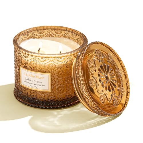La Jolíe Muse Scented Candle Gifts for Women, Moroccan Amber Candles, 2 Wicks, Luxury Candles, Natural Soy Wax Candles, 12oz/340g, 55 Hours, Glass Jar Candles for Birthday - Moroccan Amber