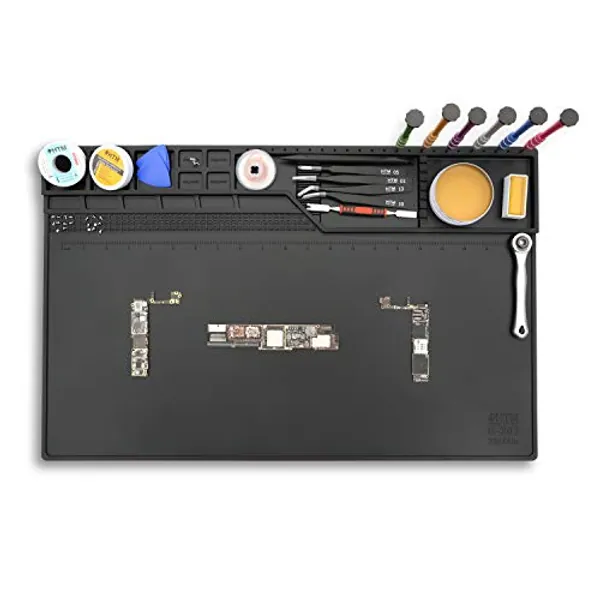 HTM-203 Schwarze magnetische Reparatur-Arbeitsmatte, hitzebeständig, große Silikon-Lötmatte, erweitert den Arbeitsbereich für Löten, Elektronik, Computerreparatur usw