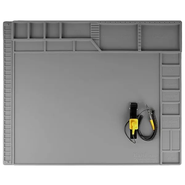 Kaisi Große Lötmatte, Silikon-Lötmatte, hitzebeständig, 500 °C, magnetische Reparatur-Arbeitsmatte, elektronisches Lötpad mit antistatischer Handschlaufe für Lötstation, Telefon, Laptop,