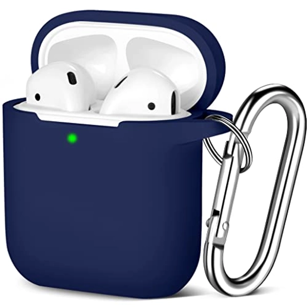 Maledan Kompatibel mit AirPods Hülle AirPods Case Apple Airpods 2 & 1, Voller Schutz Silikon Schutzhülle (Front LED Sichtbar) mit karabiner,Navy Blau