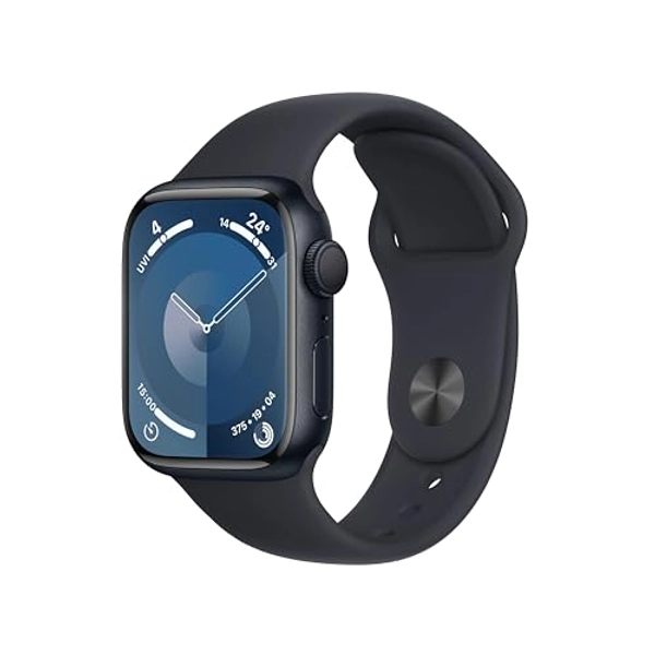 Apple Watch Series 9 (GPS, 41 mm) Smartwatch mit Aluminiumgehäuse und Sportarmband M/L in Mitternacht. Fitnesstracker, Blutsauerstoff und EKG Apps, Always-On Retina Display, Wasserschutz