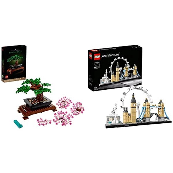 LEGO 10281 Icons Bonsai Baum, Kunstpflanzen-Set zum Basteln für Erwachsene, Zimmerdeko & 21034 Architecture London Skyline-Bauset mit London Eye, Big Ben, Tower Bridge, Haus- und Büro-Deko