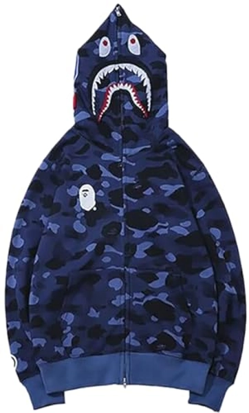 PADOLA Herren Kapuzenpullover Shark Hoodie 3D Camouflage Hoodie mit Fleece Haikopf Shark Jacke Hai Jacke Winter Warm Straßenmode mit Reißverschluss