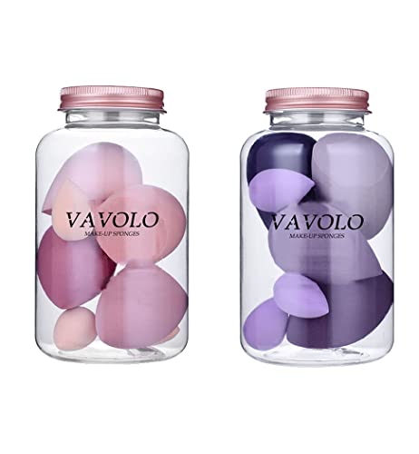 7 PCs Multi-color Series Makeup Sponge Set, Foundation Blending Beauty Blender, Flawless for Liquid Creams and Powders (Pink + Purple) - Pink + Purple