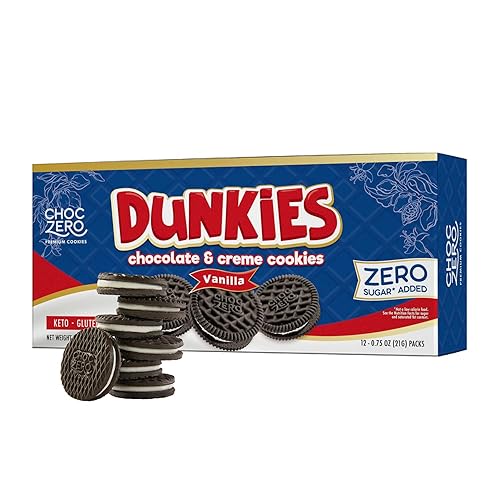 ChocZero Keto Chocolate Sandwich Cookies with Creme - Low Sugar Gluten Free Dunkies (1 Box, 9oz) - Chocolate Creme