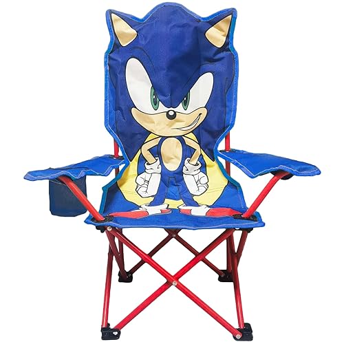 Idea Nuova Sonic Figural Folding Camp Chair for Kids,Portable Chair with Carrying Case for Indoor & Outdoor Adventures, Ages 3+ - Sonic