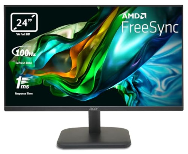 Acer EK241YH Monitor 23,8 Zoll (60 cm Bildschirm) Full HD, 100Hz HDMI, 75Hz VGA, 5ms (GTG), HDMI 1.4, FreeSync, Schwarz - 23,8 Zoll - 100Hz