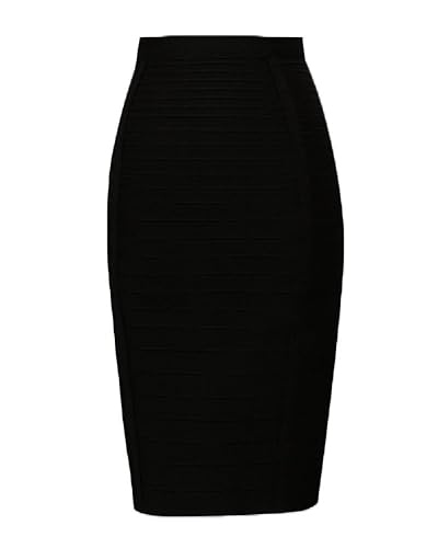 whoinshop Women's Stretchy Slim Fit Midi Pencil Skirt with Zipper Black XL...