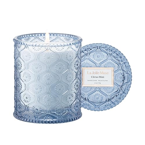 LA JOLIE MUSE Lemon Candle Citrus Mint Scented Candles, Candles for Home Scented, Gifts for Women & Men, 6 Oz 40 Hour Burn Time, Natural Soy Candle - Citrus Mint