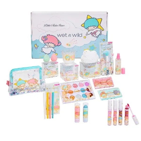 Wet n Wild Little Twin Stars Full Makeup Set | Gift Set | Primer | Setting Spray | Makeup Brushes | Highlighters | Makeup Sponges | 15-Pan Pigment Palette | Lip Scrub | Lip Gloss, (1180469)