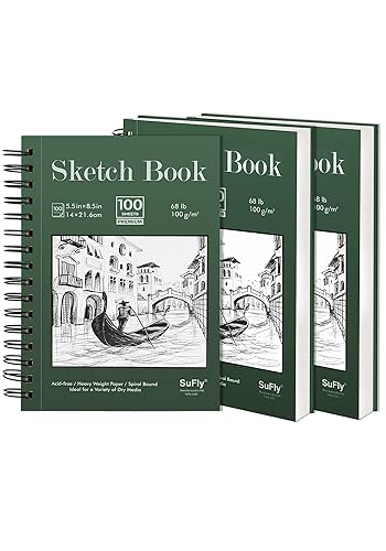 Sketch Book 5.5 X 8.5 inch, Artist Sketch Pad (Pack of 3), 300 Sheets (68lb/100gsm) Spiral Bound Sketchbook, 100 Sheets Each, Acid Free Drawing Paper, Suitable for Adults & Teens - 5.5-x-8.5-inch:3 Pack