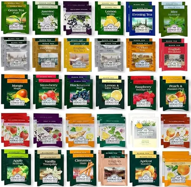 BLUE RIBBON, Ahmad Tea Sampler Assortment Gift Box (60 Count) 30 Flavors Prime Tea Bags Birthday Gifts for Tea Lovers Mom Dad Women Men Friends Coworkers