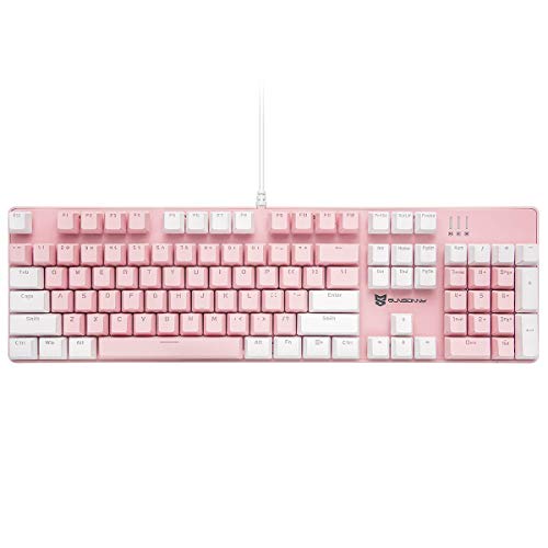 Merdia Mechanical Keyboard Gaming Keyboard | Blue Switch Pink & White Backlit Keyboard | 104 Keys US Layout | Wired Gaming Keyboard | Hot Swappable Mechanical Keyboard | PC Gaming Keyboards - Blue Switch Pink & White