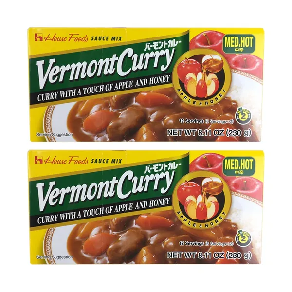 House Foods Vermont Curry [ 2 Packs ] Medium Hot 8.11 Oz (230g) - 8.11 Ounce (Pack of 2)