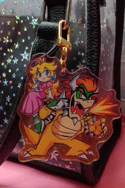 Bowser and Peach, Double Sided 3in Acrylic Charm