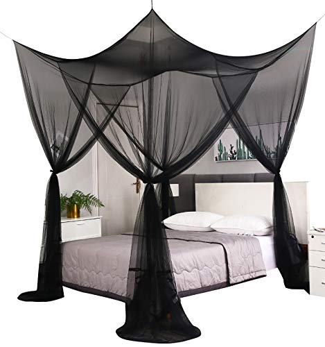 Mengersi Bed Canopy,Canopy Bed Curtains Bed Drapes for Full Queen King Size Bed,Mosquito Net Bed Curtains for Patio Indoor Outdoor Net,Black Bed Canopy Curtains for Gothic,Halloween Decoration - 87x79x98“(Suggested for Full to King) - Black