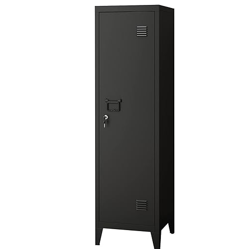 MIOCASA Metal Cabinet Home Office Storage Cabinets with Doors and Shelves Lockable 3 Door File Cabinet Organizer Coat Lockers for Kids (Black) - Black