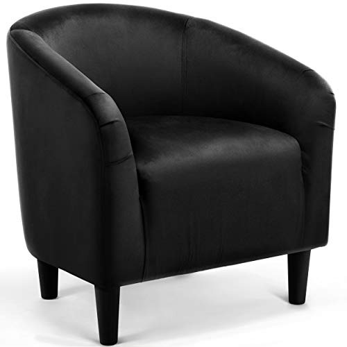 Yaheetech Barrel Chair, Modern Accent Chair Comfy Velvet Armchair Club Sofa Chair Vanity Chair for Living Room Bedroom Office Small Space, Black - Black (Velvet) - without Ottoman