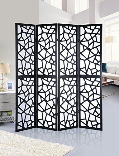Roundhill Furniture Giyano 4 Panel Screen Room Divider, 70"W x 70"H, Black - Black - Divider