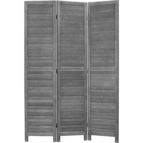 3 Panel Wood Room Divider 5.7 Ft Tall Privacy Wall Divider 67.7" x 16.9" Each Panel Folding Wood Screen for Home Office Bedroom Restaurant （Gray） - Grey - 3 Panel