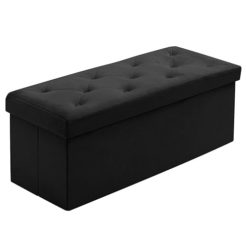 BRIAN & DANY 43.3in Folding Storage Ottoman Bench, 140L Velvet Large Footstools Cube for Living Room and Bedroom 43.3"x15.7"x15.7" - Black - Black