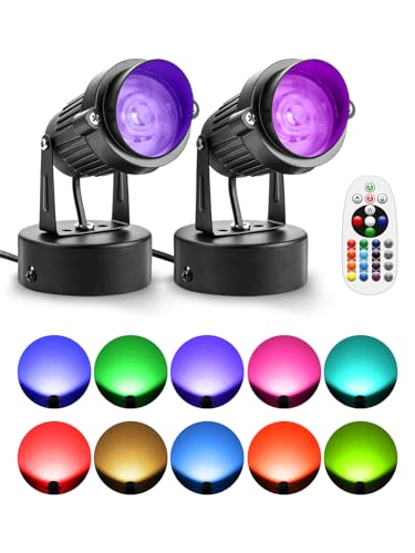 ZUCKEO Christmas LED Spot Lights Indoor RGBW Up Lights with Remote, 120V 10W Uplighting Indoor Spotlights Plug in, 4.92FT Code Accent Flood Light Color Changing Landscape Lighting with Switch (2Pack) - 2Pack